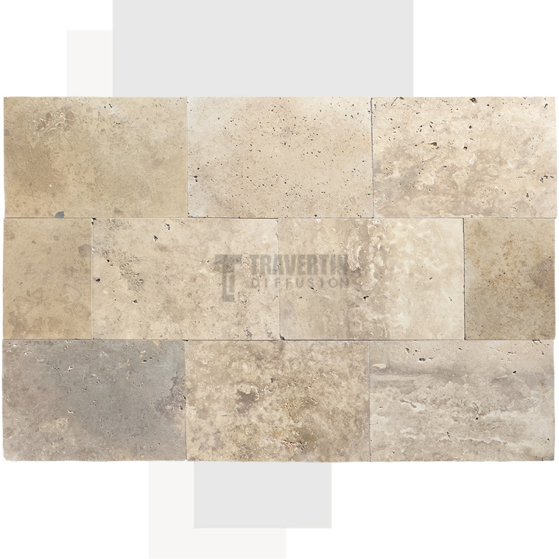 Carrelage travertin MIX NUANCÉ vieilli 40,6x61x1,2cm