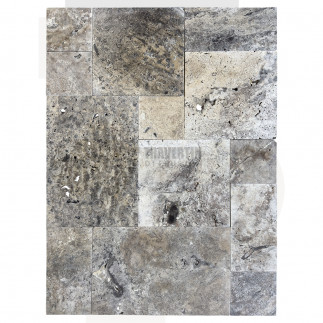 Carrelage travertin SILVER 2CH vieilli Opus Romain ép.1,2 cm