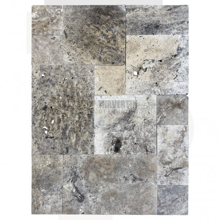 Carrelage travertin SILVER 2CH vieilli Opus Romain ép.1,2 cm
