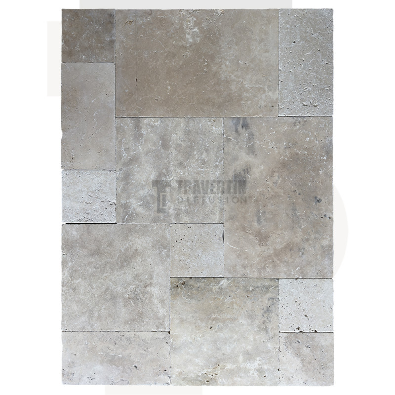Carrelage travertin CLASSIC MIX vieilli Opus Château ép.1,5cm