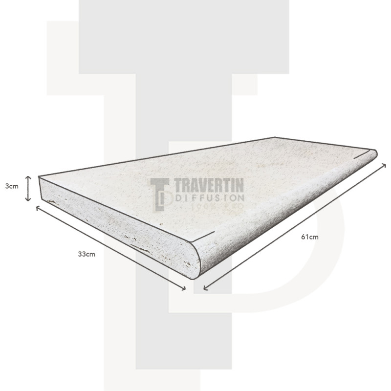Margelle Piscine en Travertin SILVER 2ème choix Bord Rond 33x61x3cm