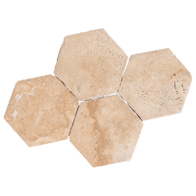Carrelage travertin CLASSIC MIX brossé HEXA x15x1,2cm