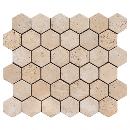 Mosaïque travertin CLASSIC MIX vieillie Hexa x4.8x1cm