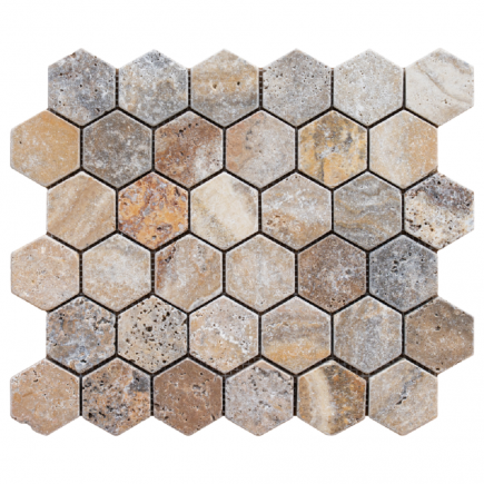 Mosaïque travertin SCABOS vieillie Hexa x4.8x1cm