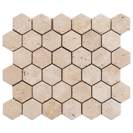 Mosaïque travertin LIGHT MIX vieillie Hexa x4.8x1cm