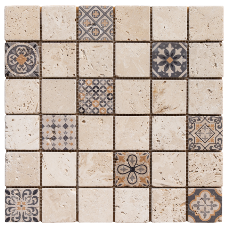 Mosaïque travertin LIGHT MIX Harmonie vieillie 4.8x4.8x1cm