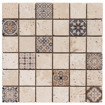Mosaïque travertin LIGHT MIX Harmonie vieillie 4.8x4.8x1cm