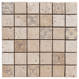 Mosaïque travertin LIGHT MIX Intemporelle vieillie 4.8x4.8x1cm