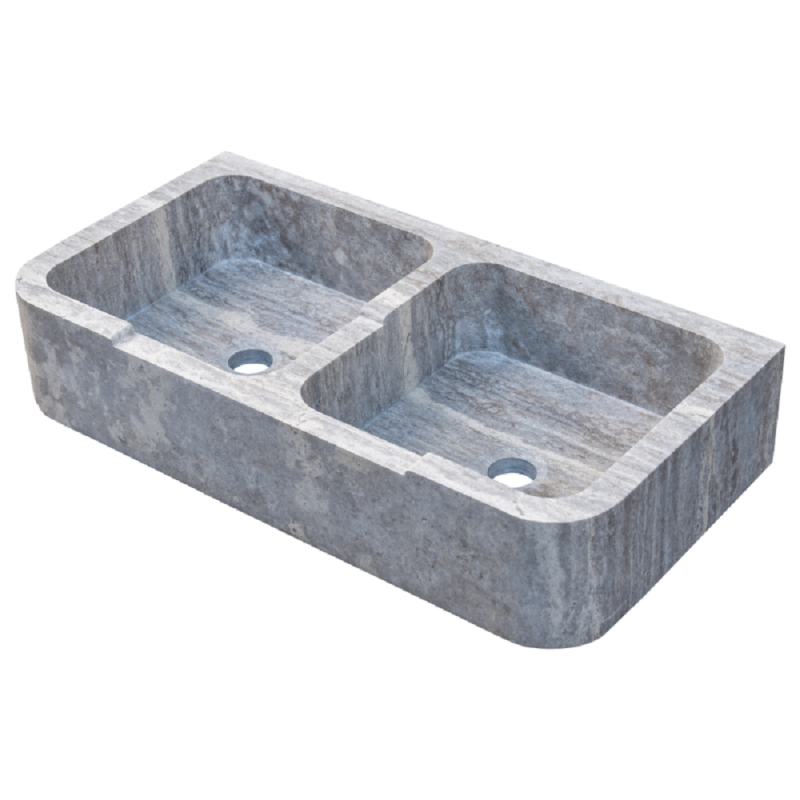 Evier 2 bacs travertin Silver 90x45xH18cm