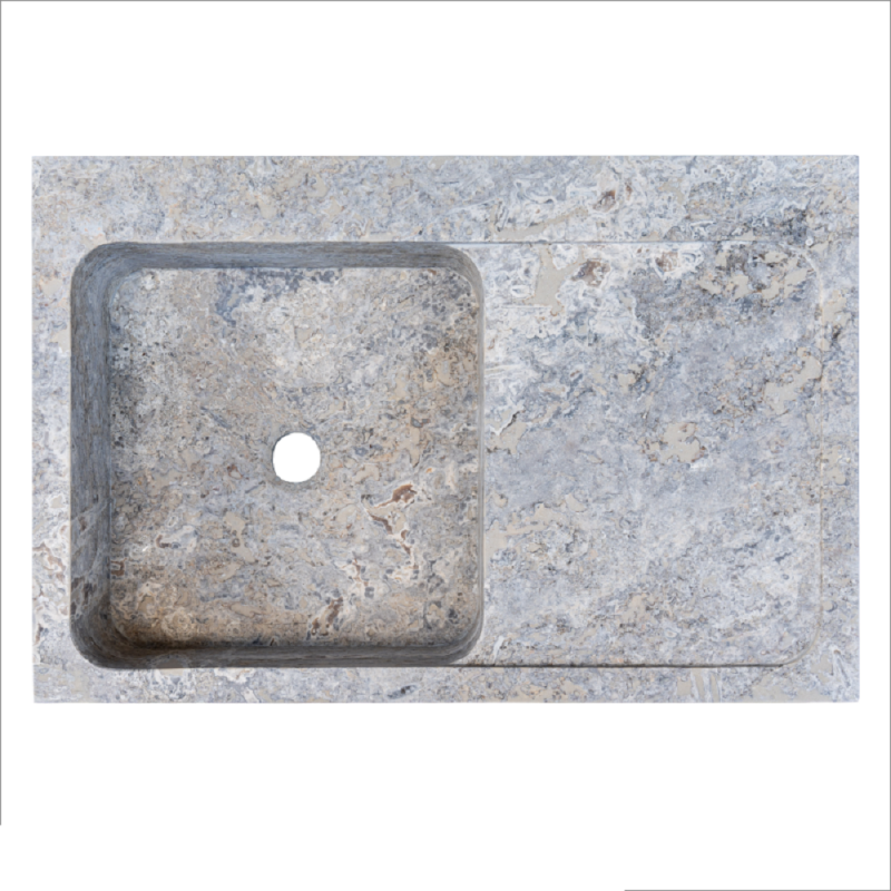 Evier 1 bac avec égouttoir travertin Silver 90x60xH18cm