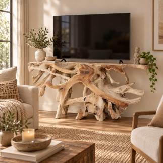 Console racine de Teck massif 160x40xh80 cm