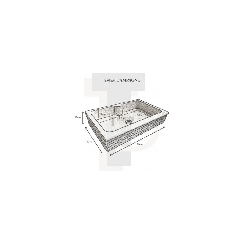 Evier Campagne travertin beige adoucie 90x60xH18cm