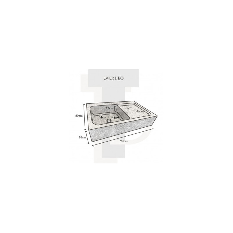 Evier 1 bac avec égouttoir travertin Light Mix 90x60xH18cm