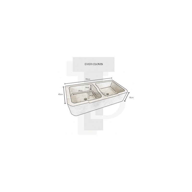 Evier Clovis travertin silver adoucie 90x45xH18cm