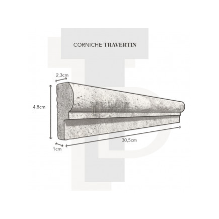 Corniche en pierre travertin GRIS 4,8x2,3x30,5cm