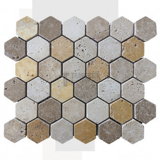 Mosaïque travertin Scabas - vieillie - Hexagone x1cm - filet 30x30cm