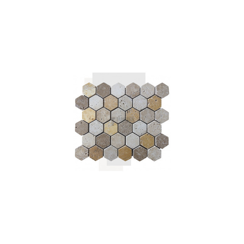 Mosaïque travertin Scabas - vieillie - Hexagone x1cm - filet 30x30cm