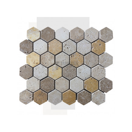 Mosaïque travertin Scabas - vieillie - Hexagone x1cm - filet 30x30cm