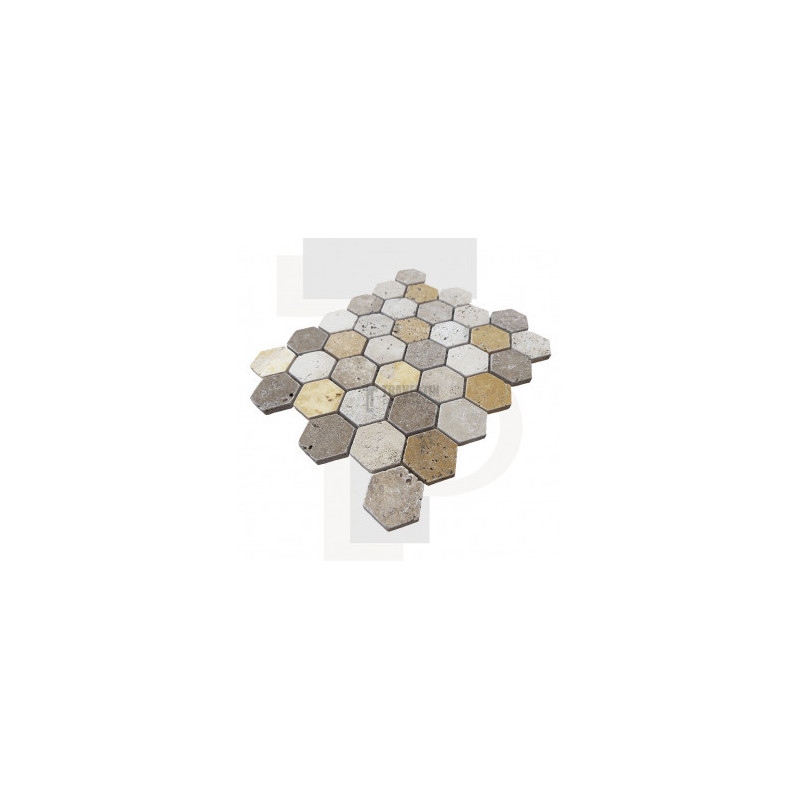 Mosaïque travertin Scabas - vieillie - Hexagone x1cm - filet 30x30cm