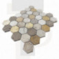 Mosaïque travertin Scabas - vieillie - Hexagone x1cm - filet 30x30cm