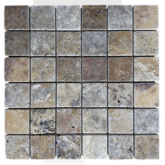 Mosaïque travertin Scabas - vieillie - 4,8x4,8x1cm - filet 30x30cm
