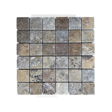 Mosaïque travertin Scabas - vieillie - 4,8x4,8x1cm - filet 30x30cm