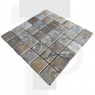 Mosaïque travertin Scabas - vieillie - 4,8x4,8x1cm - filet 30x30cm
