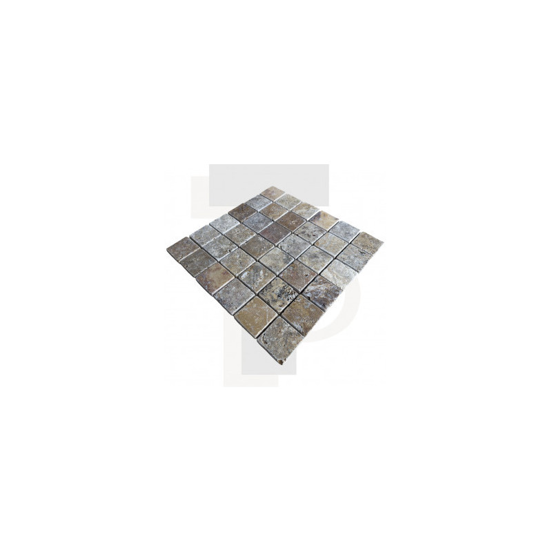 Mosaïque travertin Scabas - vieillie - 4,8x4,8x1cm - filet 30x30cm