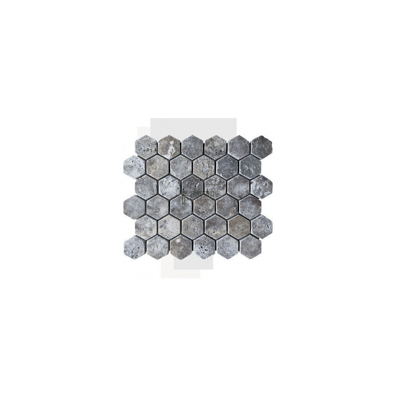 Mosaïque travertin Silver - vieillie - Hexagone x1cm - filet 30x30cm