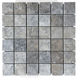 Mosaïque travertin Silver - vieillie - 4,8x4,8x1cm - filet 30x30cm