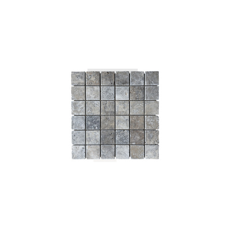 Mosaïque travertin Silver - vieillie - 4,8x4,8x1cm - filet 30x30cm