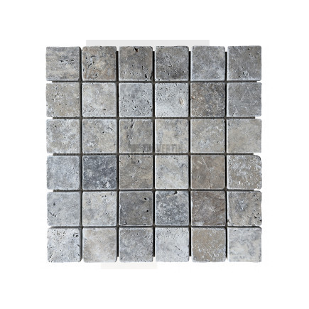 Mosaïque travertin Silver - vieillie - 4,8x4,8x1cm - filet 30x30cm