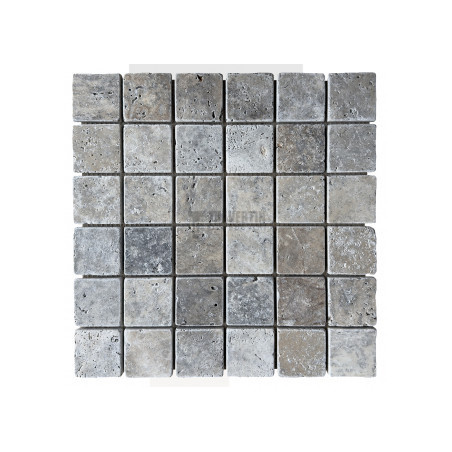 Mosaïque travertin Silver - vieillie - 4,8x4,8x1cm - filet 30x30cm