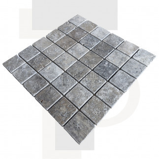Mosaïque travertin Silver - vieillie - 4,8x4,8x1cm - filet 30x30cm