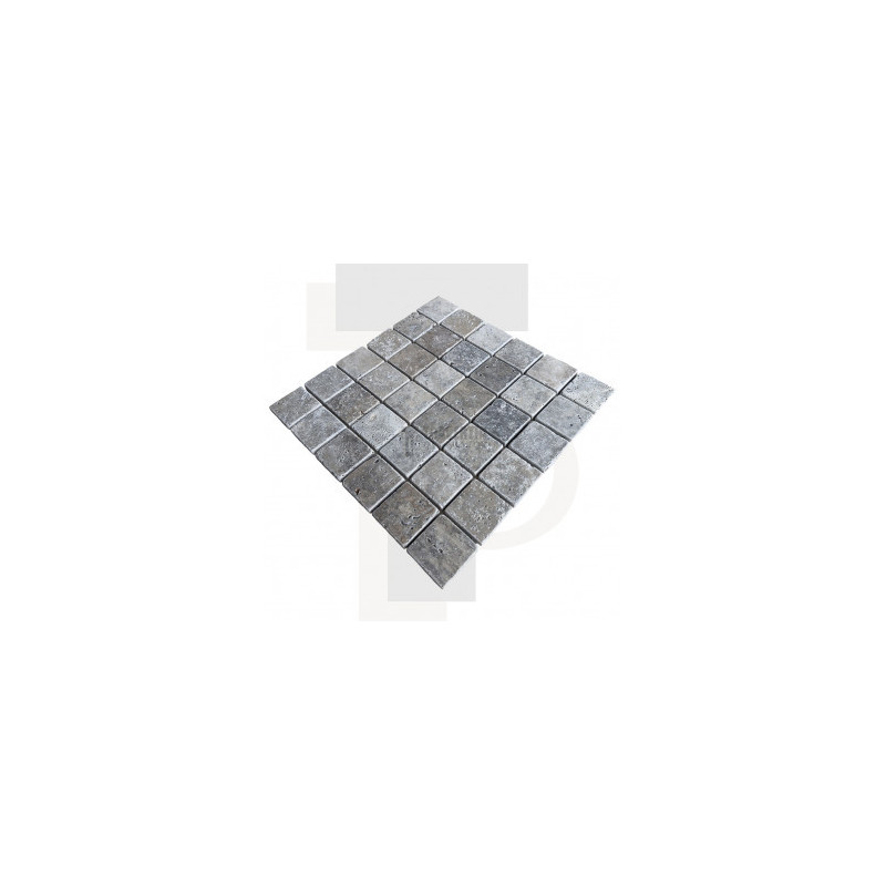 Mosaïque travertin Silver - vieillie - 4,8x4,8x1cm - filet 30x30cm