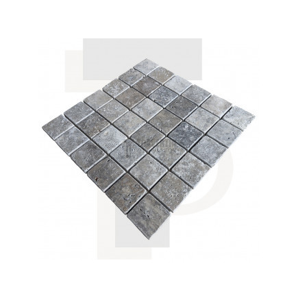 Mosaïque travertin Silver - vieillie - 4,8x4,8x1cm - filet 30x30cm