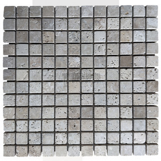 Mosaïque travertin Silver - vieillie - 2,3x2,3x1cm - filet 30x30cm