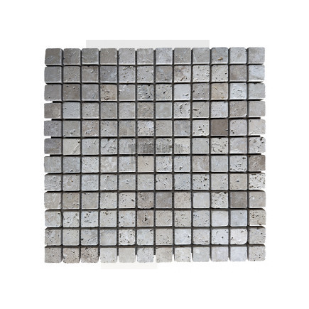 Mosaïque travertin Silver - vieillie - 2,3x2,3x1cm - filet 30x30cm