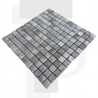 Mosaïque travertin Silver - vieillie - 2,3x2,3x1cm - filet 30x30cm