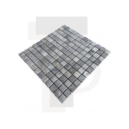 Mosaïque travertin Silver - vieillie - 2,3x2,3x1cm - filet 30x30cm