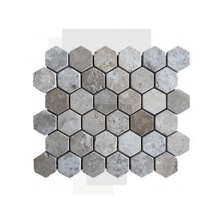 Mosaïque travertin Classic mix - vieillie - Hexagone x1cm - filet 30x30cm