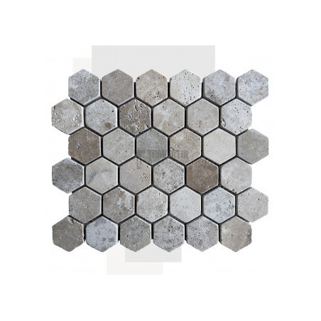 Mosaïque travertin Classic mix - vieillie - Hexagone x1cm - filet 30x30cm
