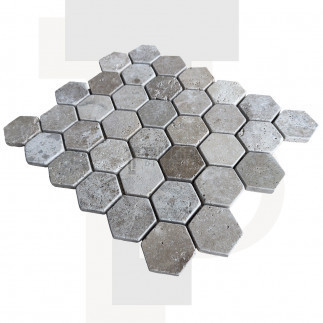 Mosaïque travertin Classic mix - vieillie - Hexagone x1cm - filet 30x30cm