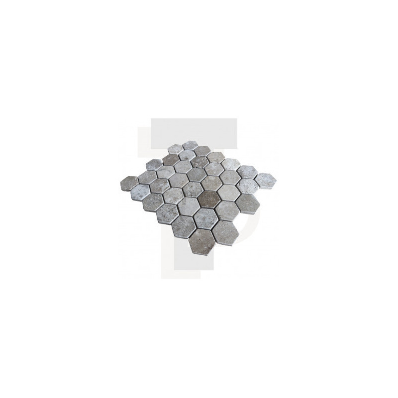 Mosaïque travertin Classic mix - vieillie - Hexagone x1cm - filet 30x30cm