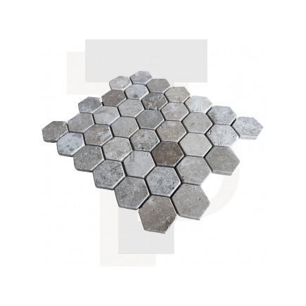 Mosaïque travertin Classic mix - vieillie - Hexagone x1cm - filet 30x30cm