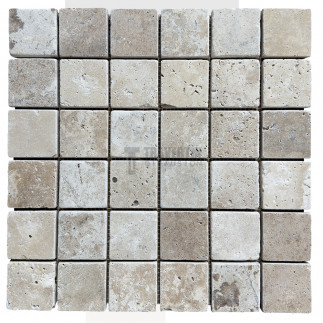Mosaïque travertin Classic mix - vieillie - 4,8x4,8x1cm - filet 30x30cm
