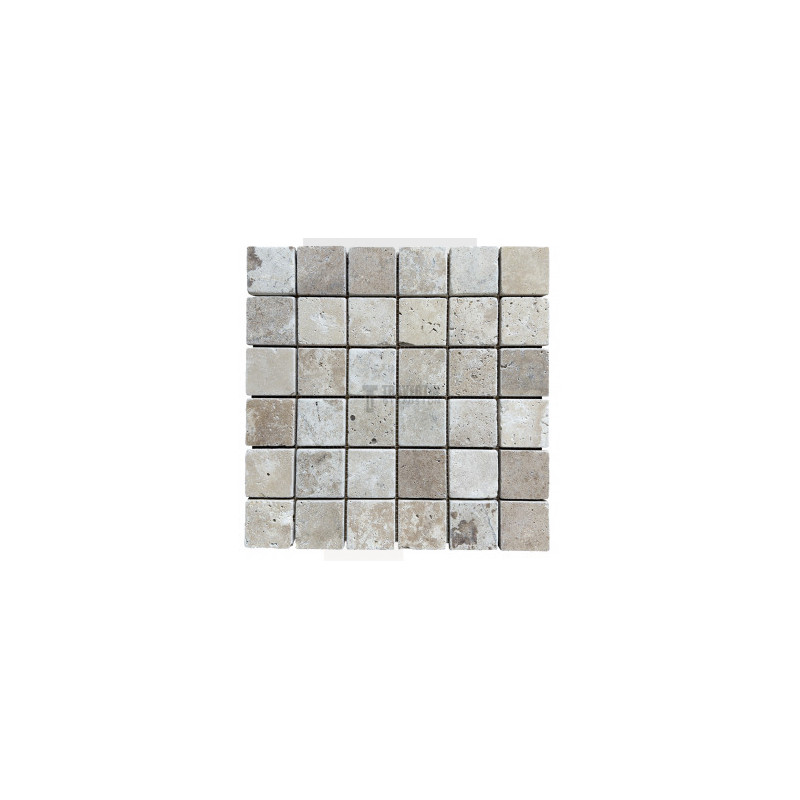 Mosaïque travertin Classic mix - vieillie - 4,8x4,8x1cm - filet 30x30cm