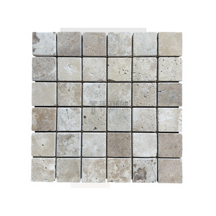 Mosaïque travertin Classic mix - vieillie - 4,8x4,8x1cm - filet 30x30cm