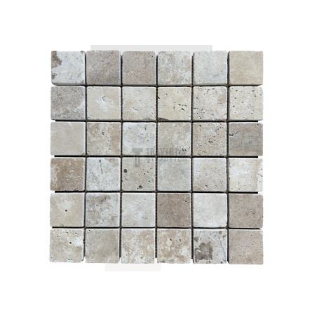 Mosaïque travertin Classic mix - vieillie - 4,8x4,8x1cm - filet 30x30cm