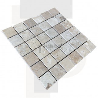 Mosaïque travertin Classic mix - vieillie - 4,8x4,8x1cm - filet 30x30cm